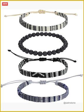 4pcs Surfer Beach Bracelet Set Adjustable Handmade Braided Boho